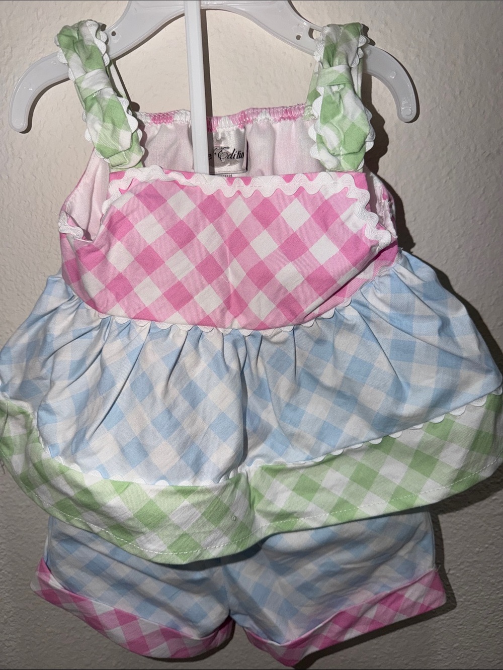 Gingham Tiered Baby Set in Pink, Blue & Green